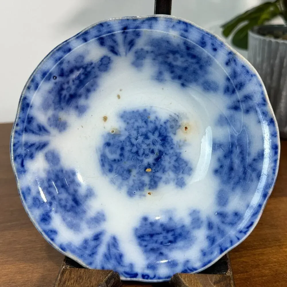 Antique Libertas Prussia Cobalt Flow Blue Bowl Ironstone Staining Crazing